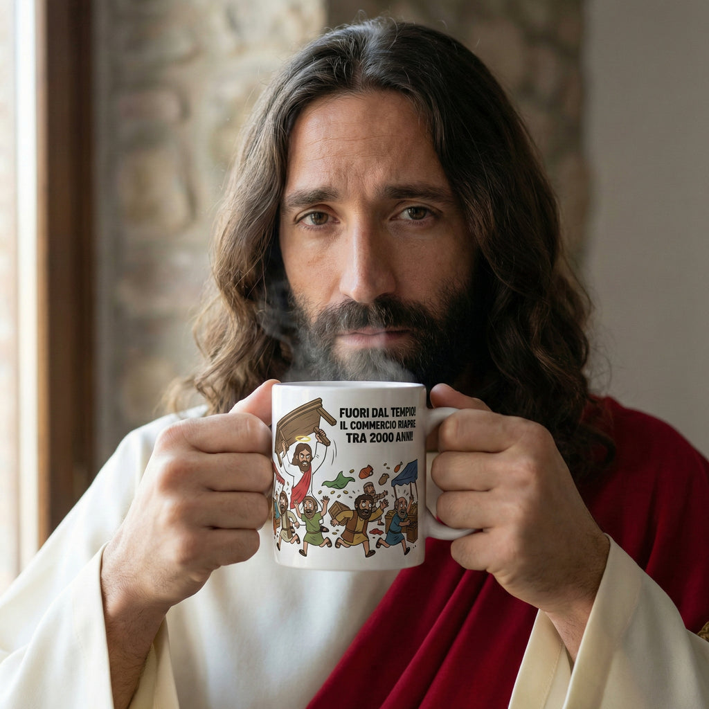 Tazza Divertente Gesù Caccia Mercanti dal Tempio - Il Commercio Riapre tra 2000 Anni - VlogOfJesoo